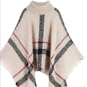 Plaid turtleneck cape sweater